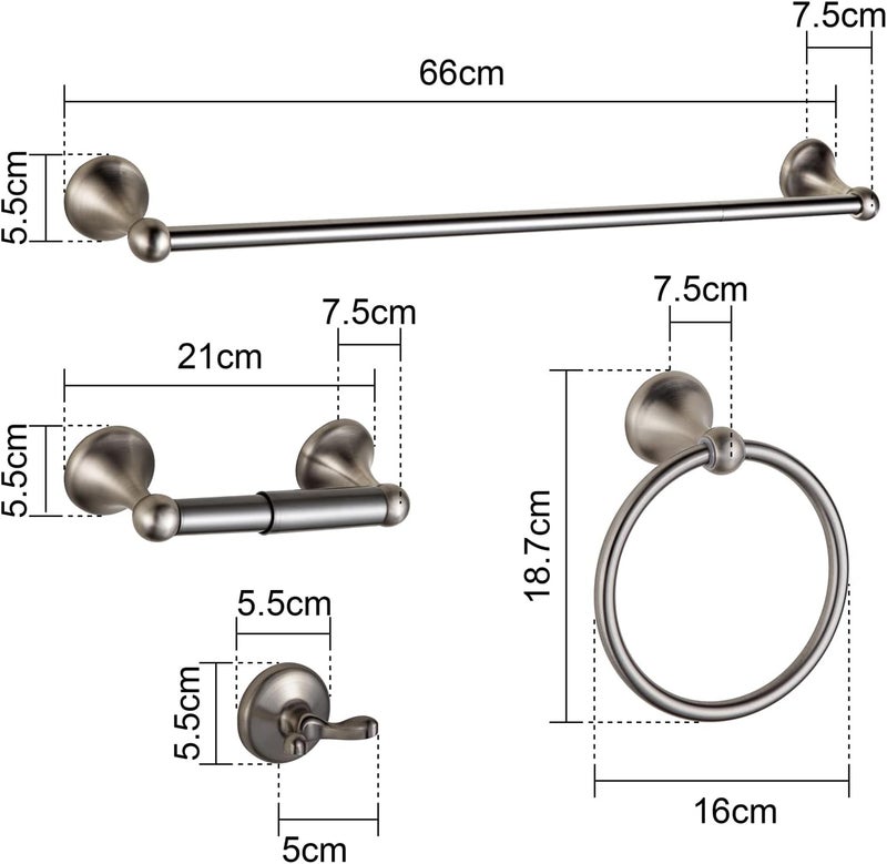 BGL Bathroom Hardware Set Brushed Nickel Adjustable Expandable Bath Towel Bars Bathroom Accessory Set Towel Racks 8-Pieces Wall Mount - Image 5