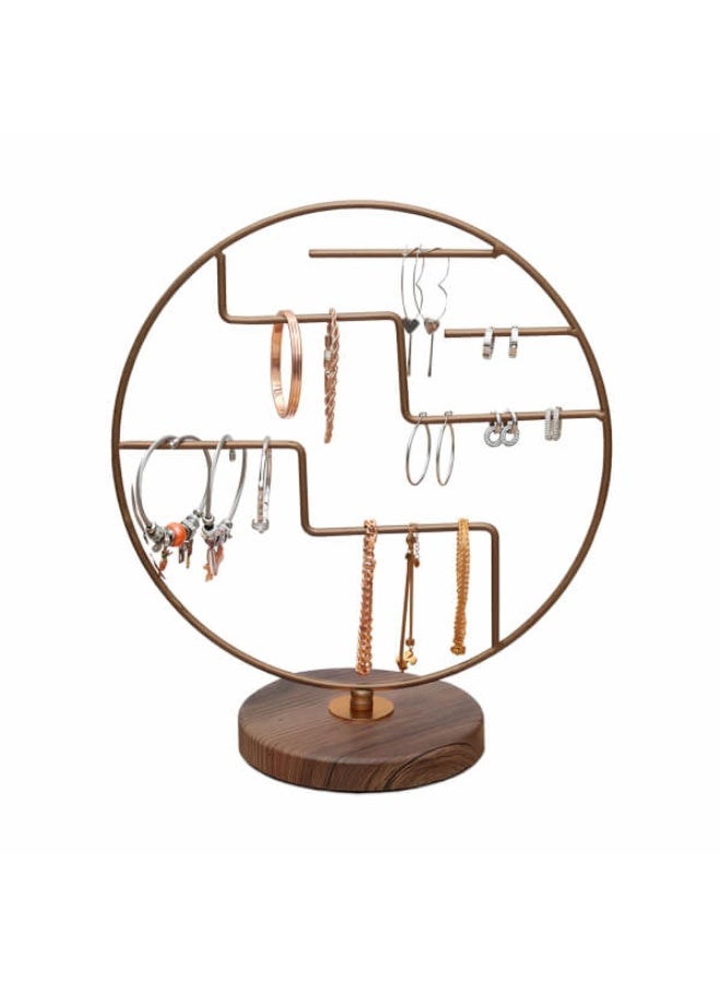 Gold Metal Jewelry Organizer with Wooden Base – 35x30 cm – Necklace and Earring Holder - Image 3