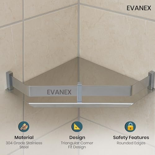 EVANEX 304 Stainless Steel 12 x 12 inch Corner Shelf for Bathroom Wall/Bathroom Shelf Rack/Side Corner Shelf/Kitchen Organizer/Bathroom Corner Rack/Bathrrom Accessories Set - Image 3