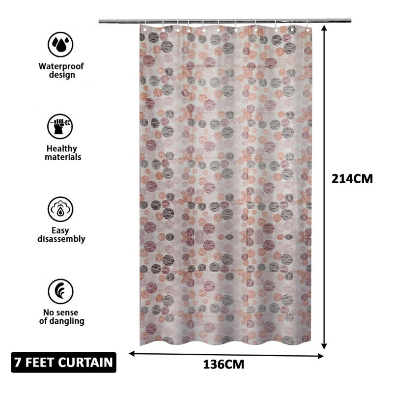 Kuber Industries (Pack of 2) Shower Curtain | 7 Feet | PVC Waterproof Window Curtain | Bathroom Shower Curtain | AC Curtains | Bathtub Curtains | 8 Rings Curtain | Multi Dot | Orange - Image 3