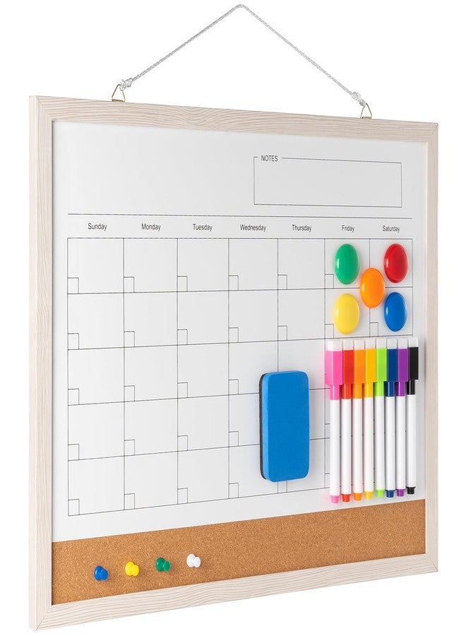 Cazeyoo Dry Erase Calendar Whiteboard, 17" x 13" Magnetic Whiteboard Cork Board Combo, Reusable Monthly Planner with 8 Markers, Eraser, Magnets and Pushpins, Hanging Dry Erase Board for Home, School - White - Image 1