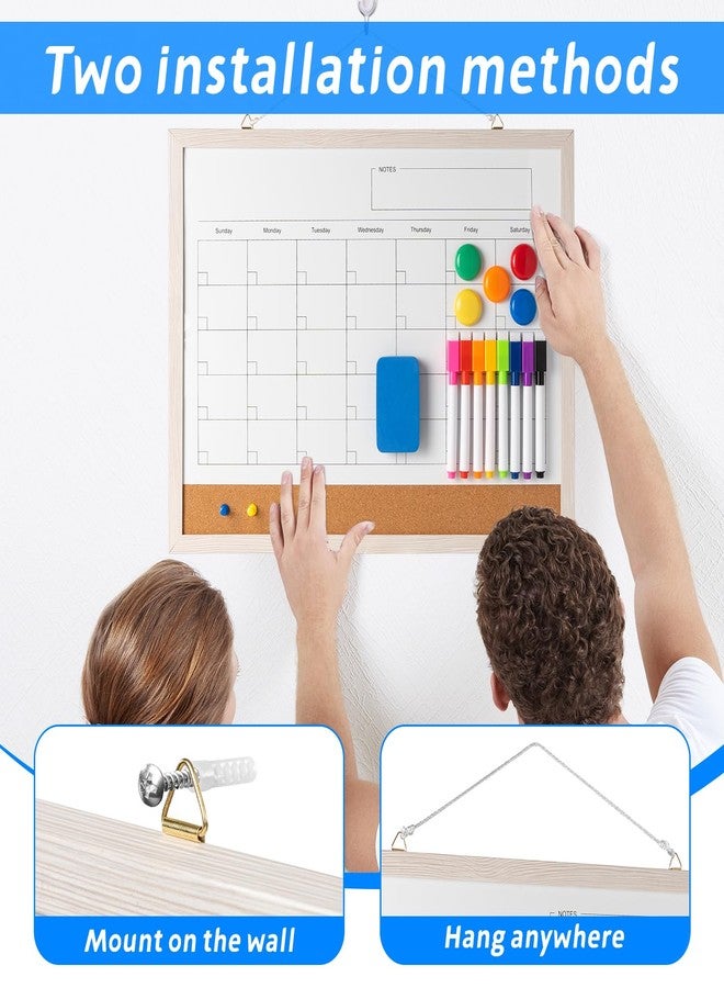 Cazeyoo Dry Erase Calendar Whiteboard, 17" x 13" Magnetic Whiteboard Cork Board Combo, Reusable Monthly Planner with 8 Markers, Eraser, Magnets and Pushpins, Hanging Dry Erase Board for Home, School - White - Image 5