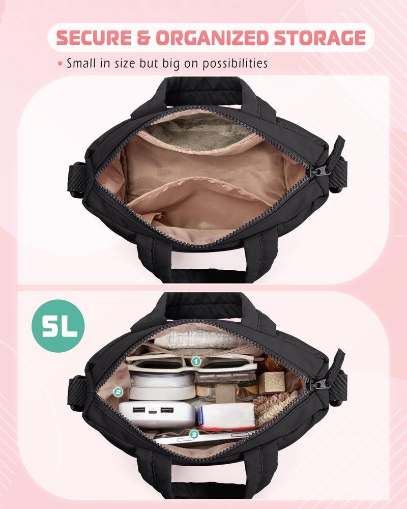 Smasrob Mini Puffer Crossbody Bag for Women with RFID Blocking Pocket, Small Quilted Crossbody Purse with Handles, Black - Image 4