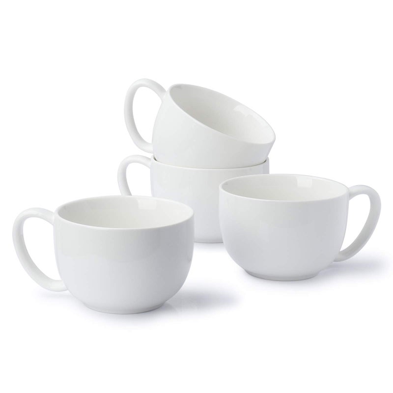 Sweese Porcelain 22oz Large Coffee Mugs Set of 4 Large Soup Mug with Handles Perfect for Coffee Tea Hot Chocolate Microwave Safe White