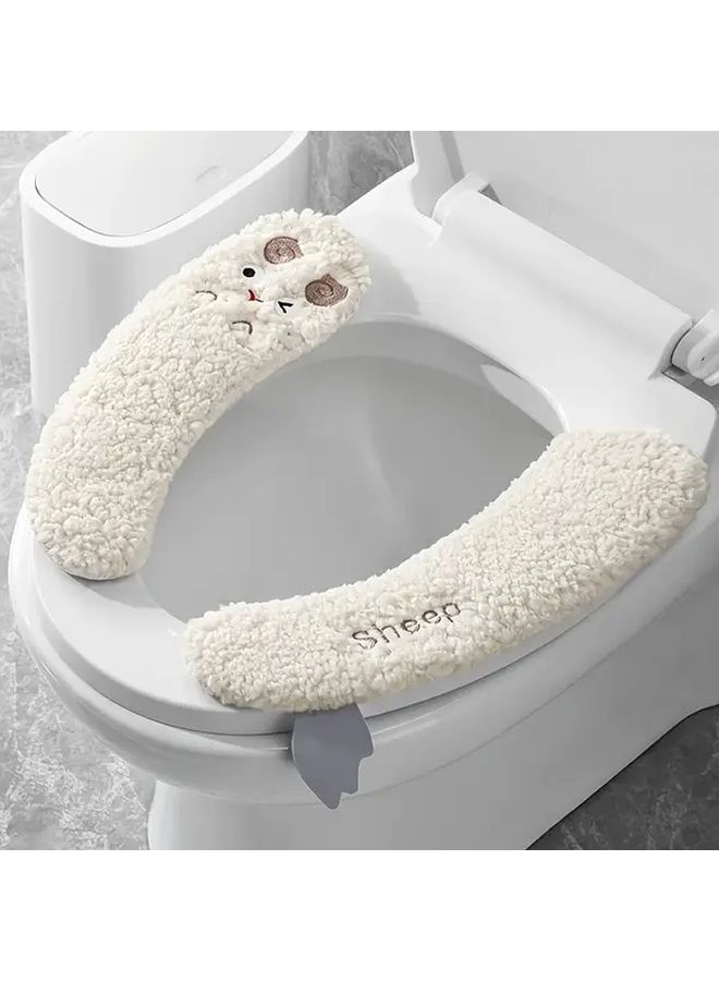 Soft Toilet Seat Cushion With Sheep Design Warm Washable Fabric Adhesive Backing - Image 1