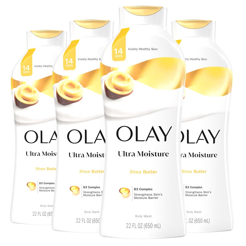 Olay Body Wash for Women, Ultra Moisture, 24hr Moisturizing, Hydrating & Refreshing, B3 Vitamin Complex, Free of Parabens & Phthalates, For All Skin Types, Shea Butter Scent, 22 fl oz (Pack of 4) - Image 1
