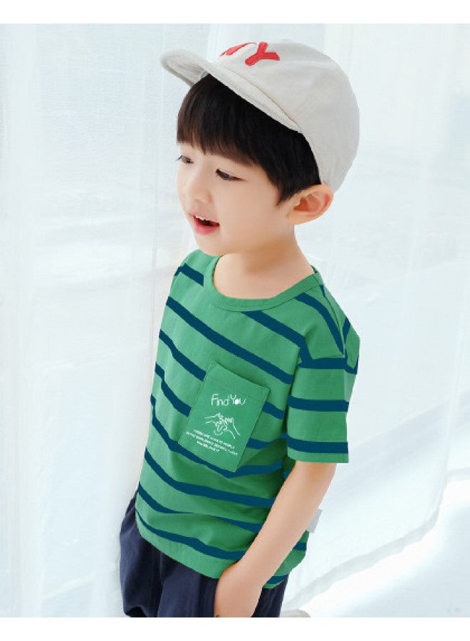 HOT Selling】boys' Sleeve T-shirt Summer Kids Striped Cotton Tee Children's Big & Little Boys' Half Sleeve Shirt - Image 1