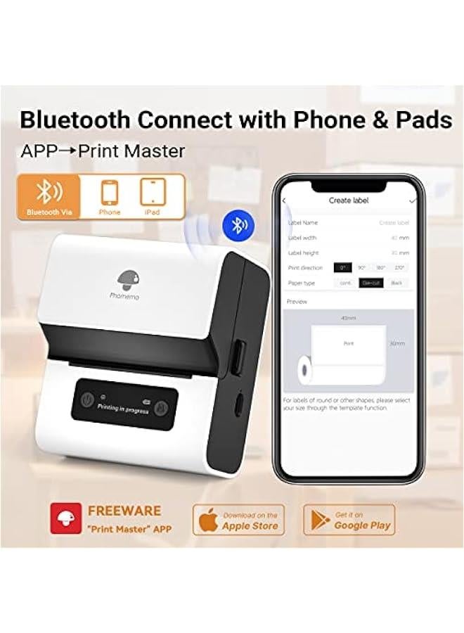 phomemo Label Maker- M221 Address Label Printer 3’’ Portable Bluetooth Label Maker Machine for Barcode, Address, Logo, Mailing, Stickers, Small Business, Home, Office, White - Image 3