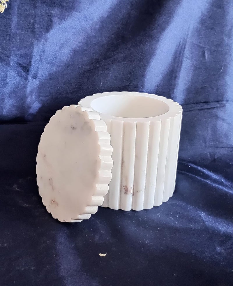 R&M RM 4inch White Marble Stone Canister With Lid Bathroom Accessory | Makeup Brush Cup for Girls, Bathroom Tumbler Cup, Durable Office & Home Organizer Pencil Holder  - Image 5