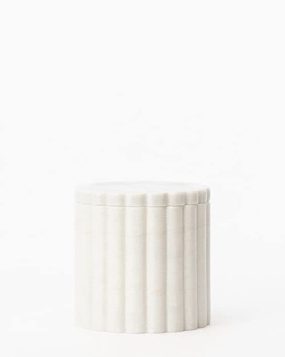 R&M RM 4inch White Marble Stone Canister With Lid Bathroom Accessory | Makeup Brush Cup for Girls, Bathroom Tumbler Cup, Durable Office & Home Organizer Pencil Holder  - Image 2