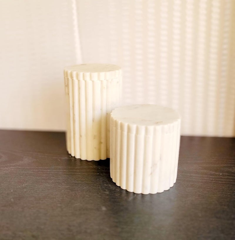 R&M RM 4inch White Marble Stone Canister With Lid Bathroom Accessory | Makeup Brush Cup for Girls, Bathroom Tumbler Cup, Durable Office & Home Organizer Pencil Holder  - Image 3