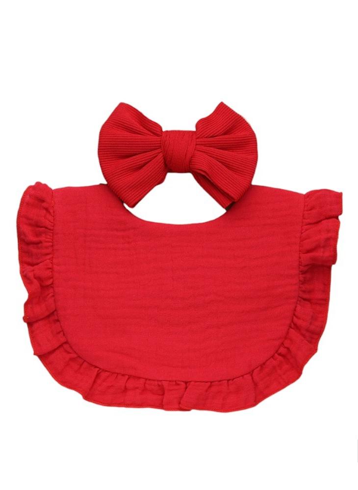 Bambimici Bambimici - Ava Small Ribbon Headband & Baby Bib Set - Red  - Image 1