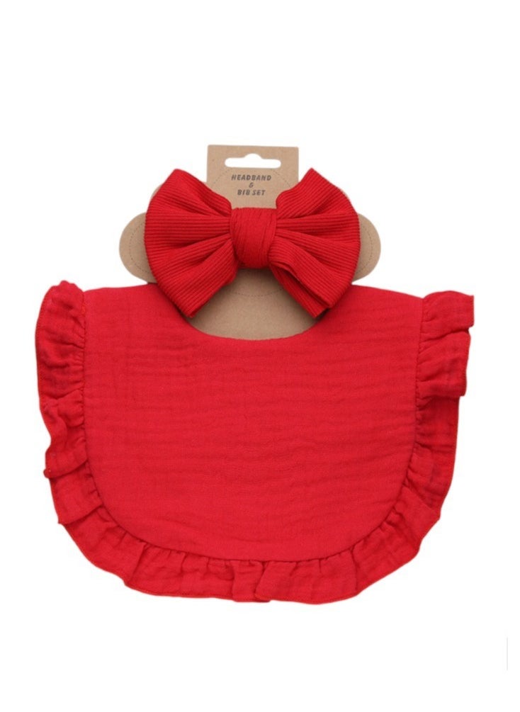 Bambimici Bambimici - Ava Small Ribbon Headband & Baby Bib Set - Red  - Image 2