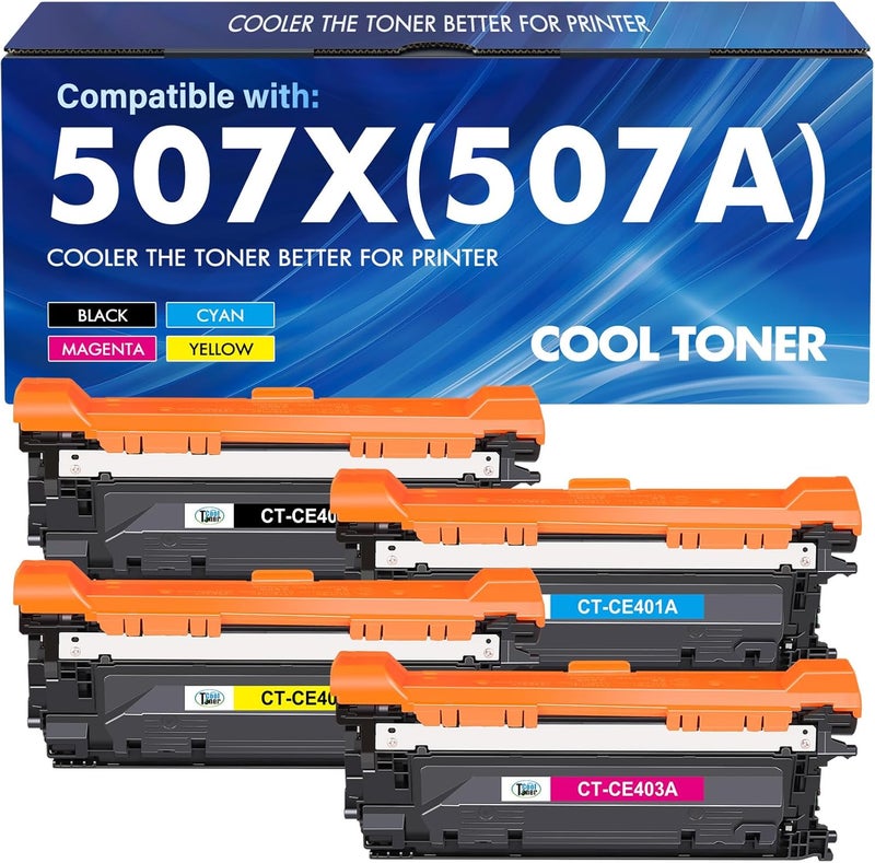 كول تونر خراطيش حبر 507X 507A عبوة 4 قطع متوافقة مع HP 507X 507A عالية الإنتاجية CE400X CE401A CE402A CE403A لطابعات HP Laserjet Enterprise 500 Color M551 M551n M551dn M551xh M570dn M570dw M575f - Image 1