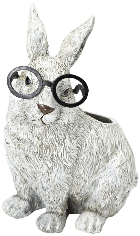 Roman Exclusive White Rabbit Wearing Silly Black Spectacles Planter, 9-Inch, Made of Dolomite/Resin - Image 4