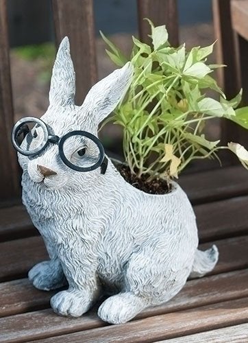 Roman Exclusive White Rabbit Wearing Silly Black Spectacles Planter, 9-Inch, Made of Dolomite/Resin - Image 2