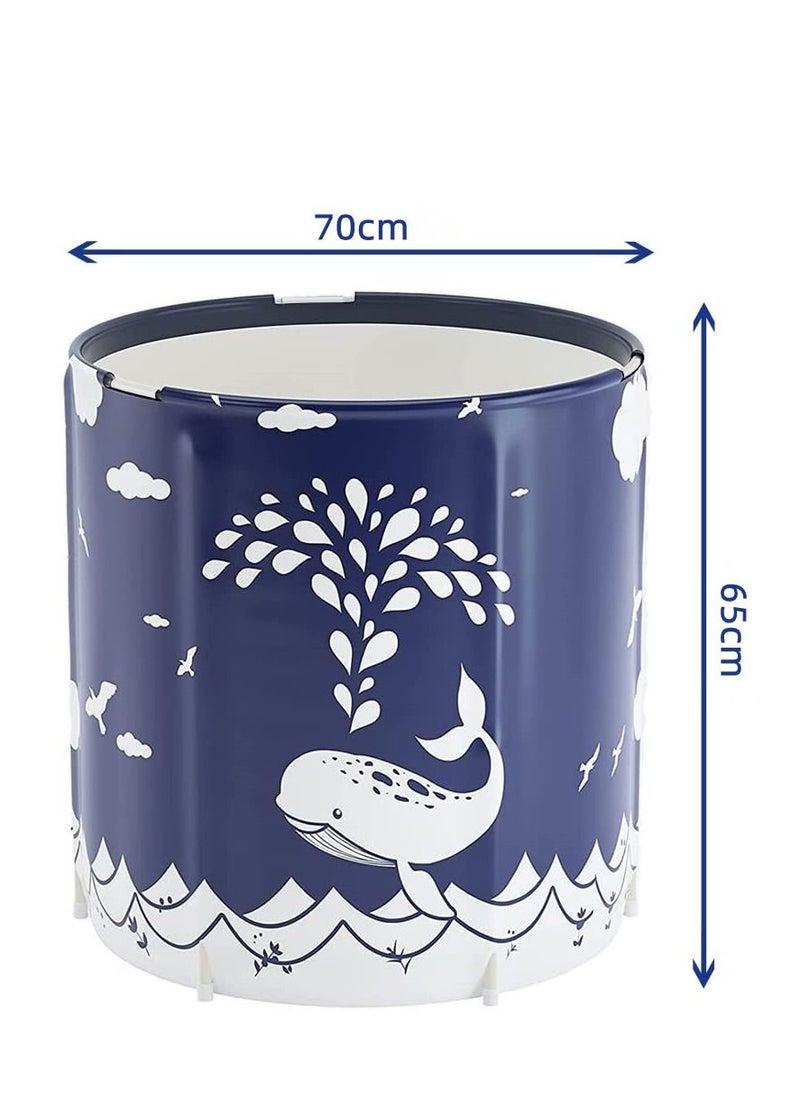 Portable Folding Bathtub Shower Bathtub With Hot Foam Independent Type With Cushion And Soaking Hot Spring Suitable For Small Space (Blue Whale 70 * 65CM)
