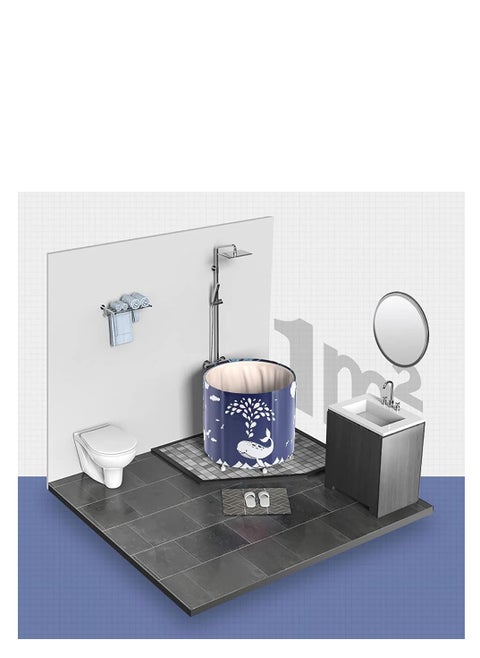 Portable Folding Bathtub Shower Bathtub With Hot Foam Independent Type With Cushion And Soaking Hot Spring Suitable For Small Space (Blue Whale 70 * 65CM)