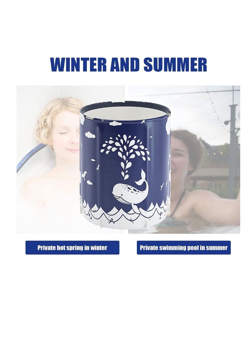 Portable Folding Bathtub Shower Bathtub With Hot Foam Independent Type With Cushion And Soaking Hot Spring Suitable For Small Space (Blue Whale 70 * 65CM)