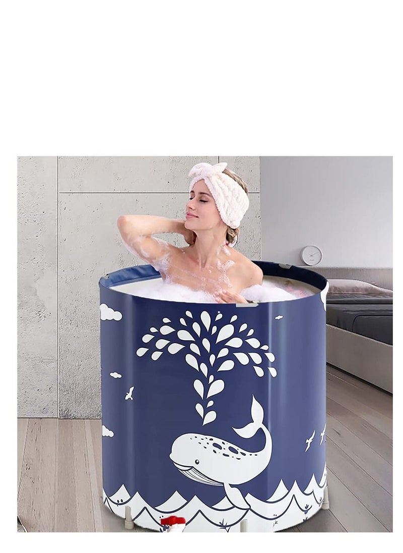 Portable Folding Bathtub Shower Bathtub With Hot Foam Independent Type With Cushion And Soaking Hot Spring Suitable For Small Space (Blue Whale 70 * 65CM)