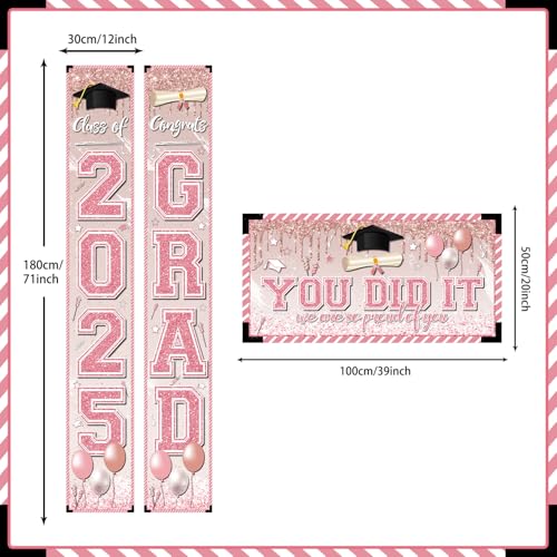GINFTBRZGV Pink Graduation Decorations Graduation Banner Class of 2025 Congrats Grad Porch Sign Banner and You Did It Backdrop for High School College Grad Party Supplies - Image 3