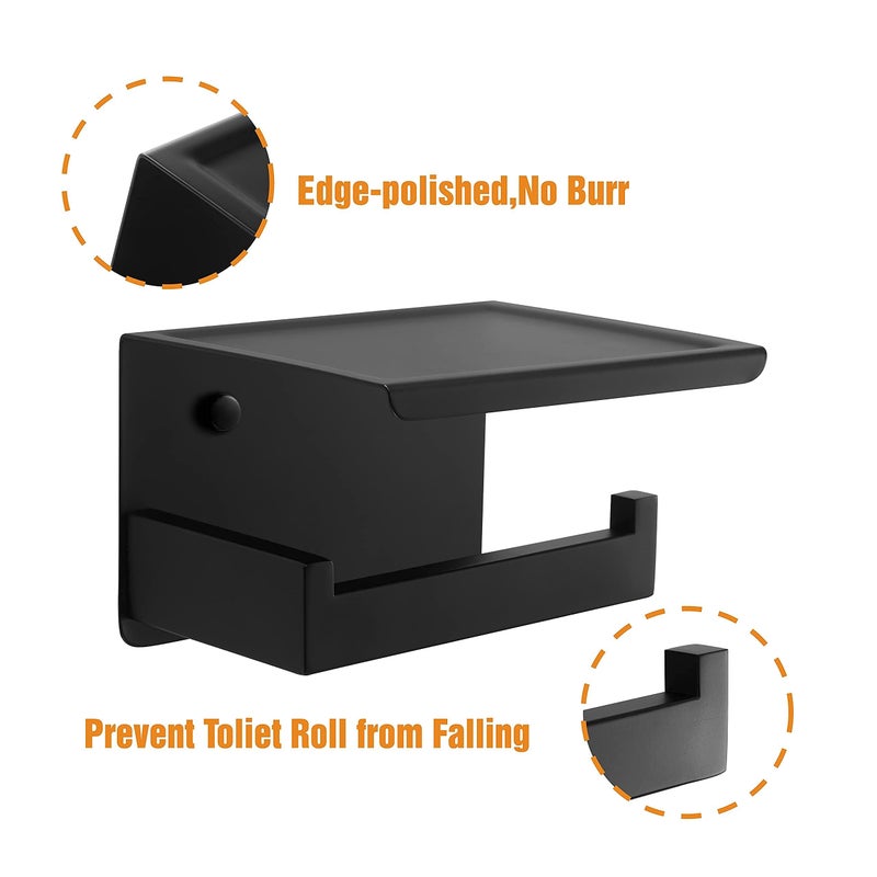 HITSLAM Toilet Paper Holder with Shelf, Stick on Matte Black Toilet Paper Roll Holder, Self Adhesive or Wall-Mount with Screws for Bathroom,Washroom - Image 3