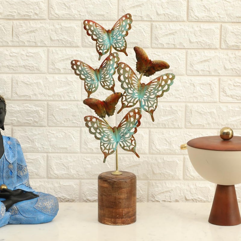 vedas Multicolour Metal Derek Butterflies Figurine for Living Room Bedroom Dining Room Hallway Office Decorative Showpeice for Home Desk Decor Table Items Size 11 x 22 Inches - Image 1