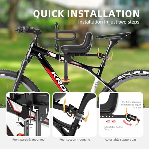 XIEEIX Front Mounted Child Bike Seat, Kids Bike Seat with Guardrail, High Seat Cushion Backrest Mountain Bike Child Bike Seat, Bicycle Child Safety Seat for Children from 1 to 3 Years Old - Image 3