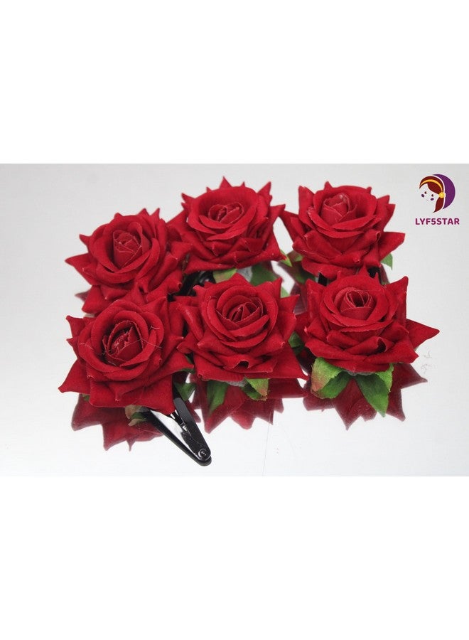 LYF5STAR Handmade Artificial Red Rose Flower Tiktok Hairpin, Stylish and Elegant Hair Accessories, Wedding Red Rose Flower Hair Pin - Set of 6 Hairpins - Image 5
