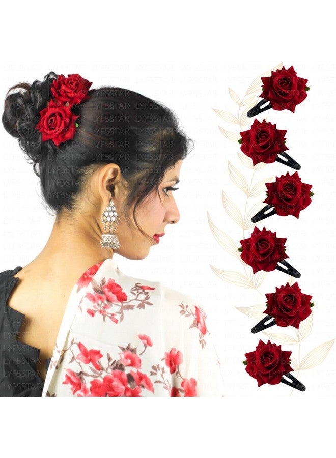 LYF5STAR Handmade Artificial Red Rose Flower Tiktok Hairpin, Stylish and Elegant Hair Accessories, Wedding Red Rose Flower Hair Pin - Set of 6 Hairpins - Image 2