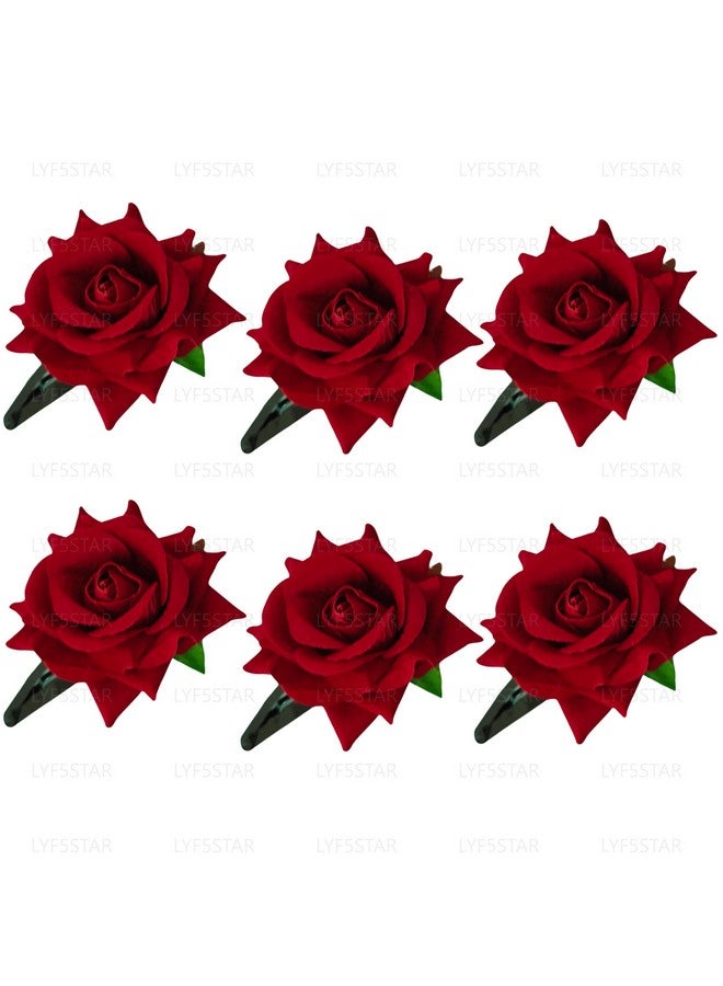 LYF5STAR Handmade Artificial Red Rose Flower Tiktok Hairpin, Stylish and Elegant Hair Accessories, Wedding Red Rose Flower Hair Pin - Set of 6 Hairpins - Image 1