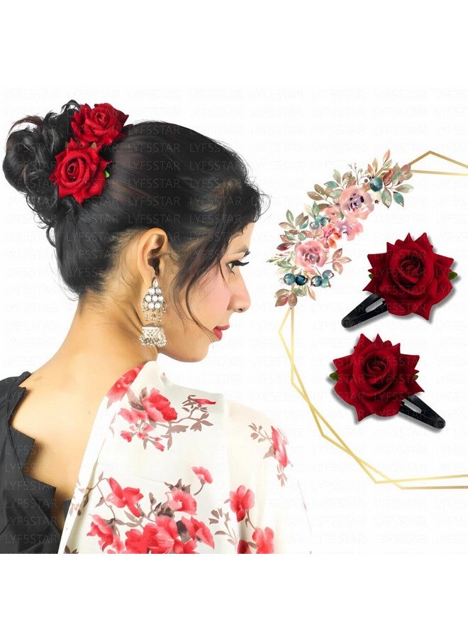 LYF5STAR Handmade Artificial Red Rose Flower Tiktok Hairpin, Stylish and Elegant Hair Accessories, Wedding Red Rose Flower Hair Pin - Set of 6 Hairpins - Image 4