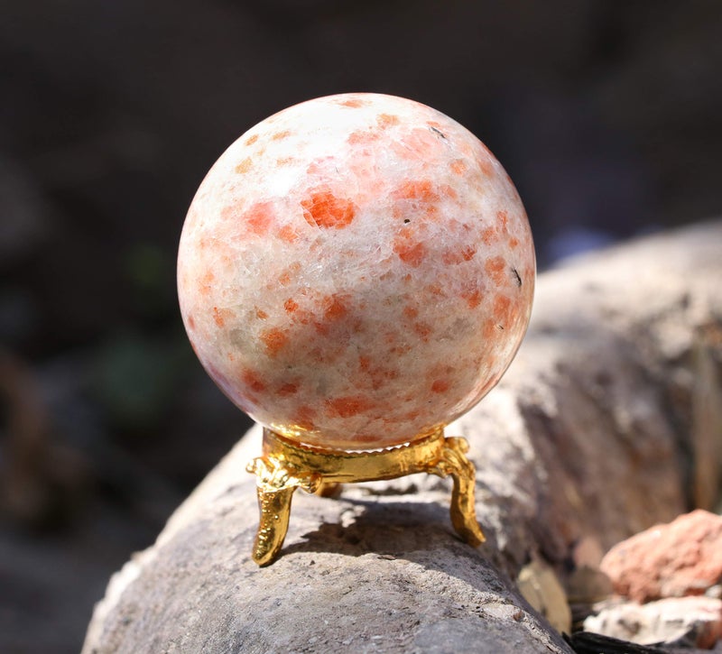 HindCraft Sunstone Crystal Sphere Ball with Stand Natural Gemstone for Healing Crystals Prosperity Stones Chakra Balancing Spiritual Gift & Enhance Home Decor Size :- 50-60 mm - Image 2