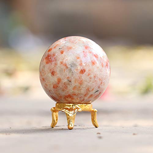 HindCraft Sunstone Crystal Sphere Ball with Stand Natural Gemstone for Healing Crystals Prosperity Stones Chakra Balancing Spiritual Gift & Enhance Home Decor Size :- 50-60 mm - Image 1
