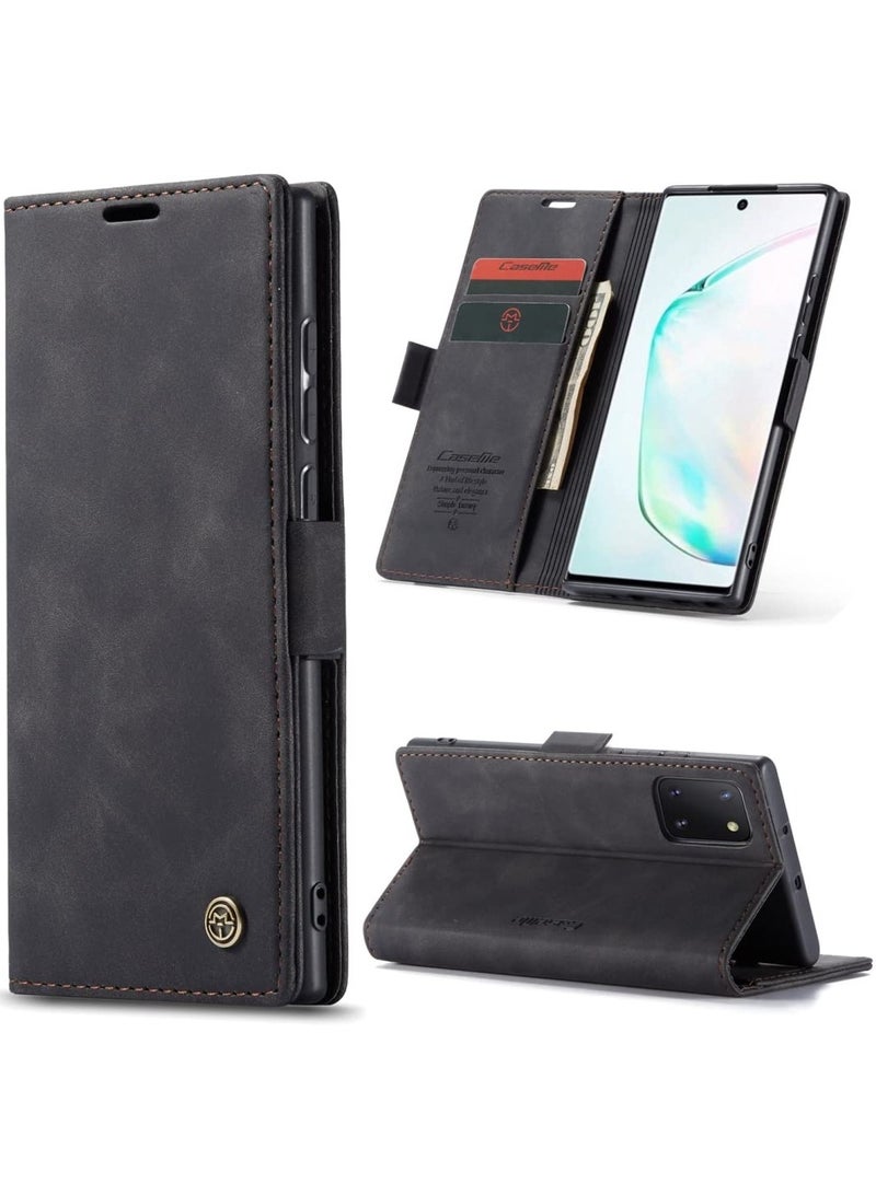 CaseMe Phone Case Luxury PU Leather Design 013 Flip Cover Card Slot Holder Cover For Samsung Galaxy Note 10 Lite (Black) - Image 1