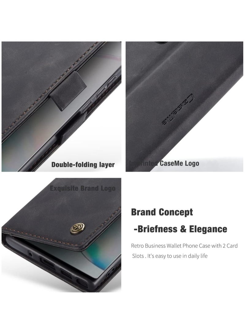 CaseMe Phone Case Luxury PU Leather Design 013 Flip Cover Card Slot Holder Cover For Samsung Galaxy Note 10 Lite (Black) - Image 2