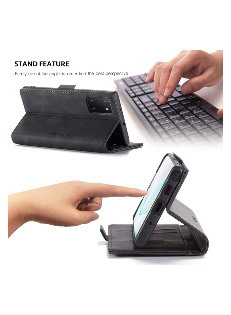 CaseMe Phone Case Luxury PU Leather Design 013 Flip Cover Card Slot Holder Cover For Samsung Galaxy Note 10 Lite (Black) - Image 3