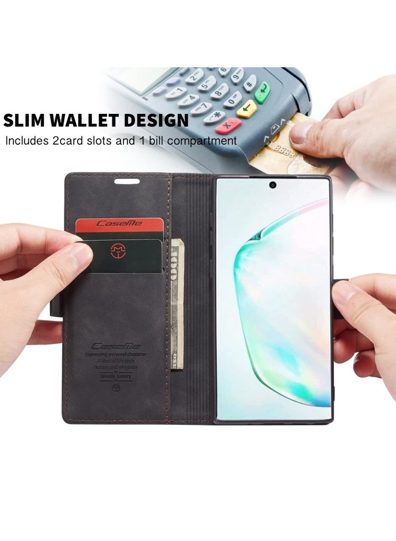 CaseMe Phone Case Luxury PU Leather Design 013 Flip Cover Card Slot Holder Cover For Samsung Galaxy Note 10 Lite (Black) - Image 5