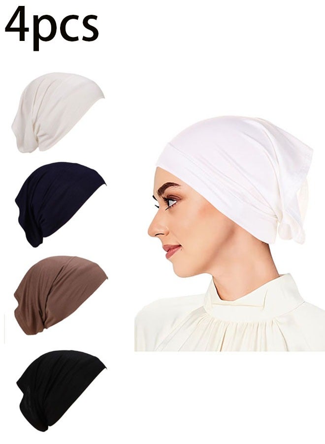 Ailily 4pcs Turbans for Women Soft Solid Color Inner Tube Hijab Cap - Image 1