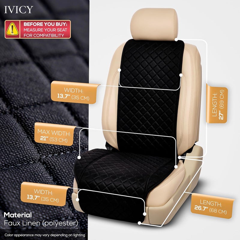 IVICY غطاء مقعد السيارة من الكتان IVICY لجميع الفصول، ناعم وقابل للتنفس، أغطية أمامية فاخرة مع واقي مانع للانزلاق، يناسب معظم السيارات والفانات وسيارات الدفع الرباعي والشاحنات - وحدة واحدة - Image 3