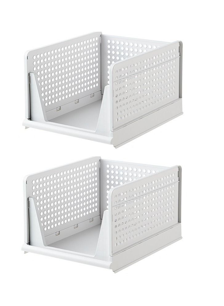 Organized Home Stackable Plastic Storage Basket-Foldable Closet Organizers Storage Bins 2 Pack-Drawer Shelf Storage Container for Wardrobe Cupboard Kitchen Bathroom Office (2 Pack-Extra L) - Image 1