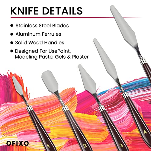 OFIXO 5 Piece Stainless Steel Spatula Palette Knife Painting Mixing Scraper Set - Image 3