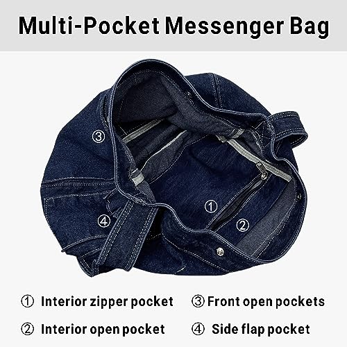 Youjaree Denim Messenger Bag Large Hobo Crossbody Bag Casual Shoulder Handbag Jean Tote Bag for Women and Men (Light Blue) - Image 3