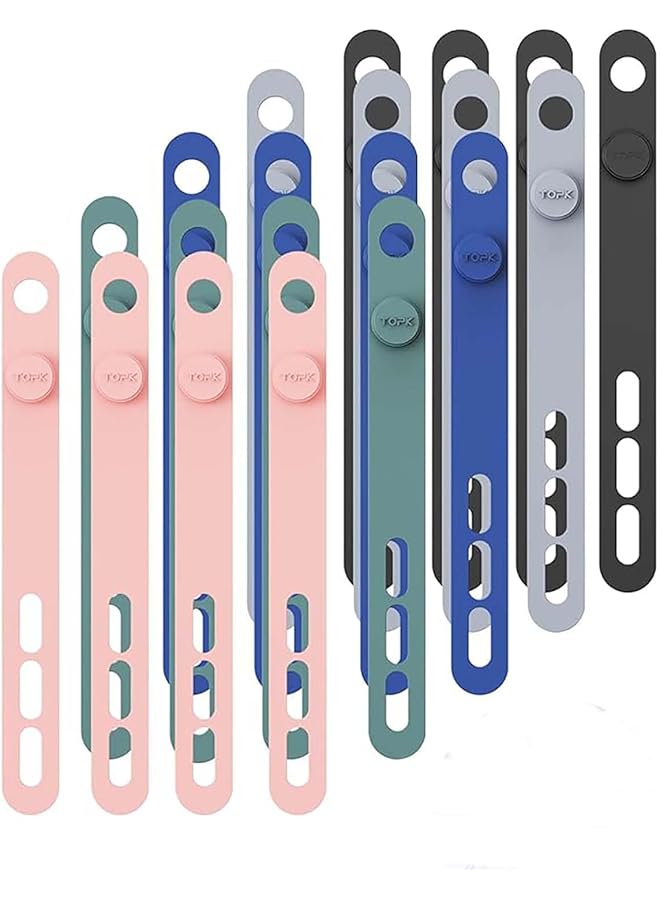 promass 20 PCS Silicone Cable Organizer, Reusable Cable Management Ties, Thick and Wide Highly Resilient Environmentally Friendly Material for Multi-Cable Management [5 colors]. - Image 1