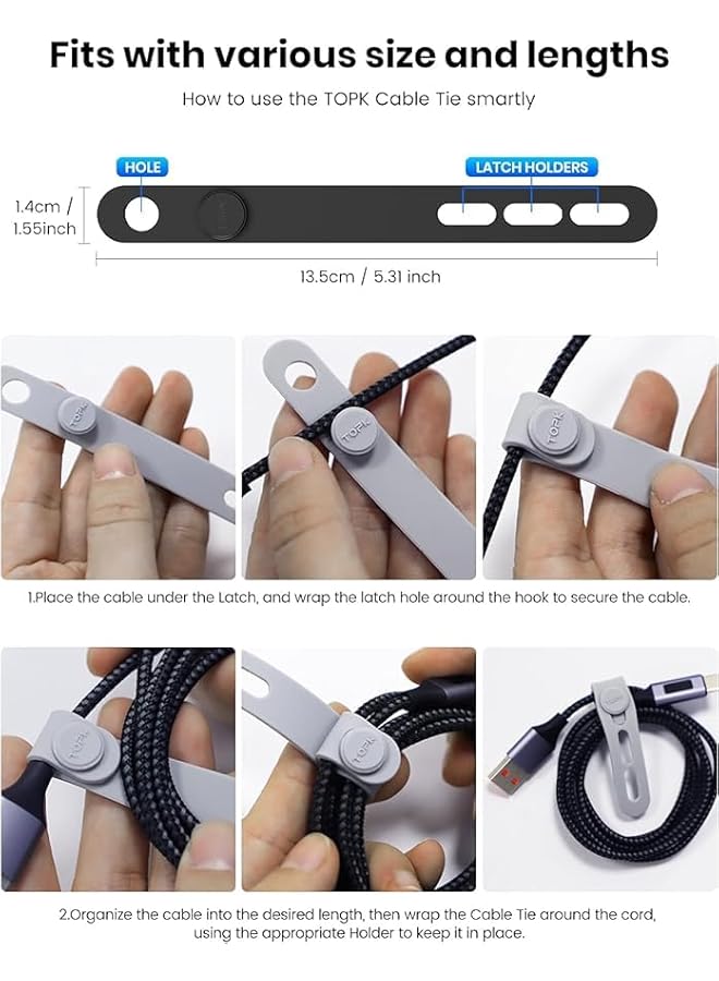 promass 20 PCS Silicone Cable Organizer, Reusable Cable Management Ties, Thick and Wide Highly Resilient Environmentally Friendly Material for Multi-Cable Management [5 colors]. - Image 4