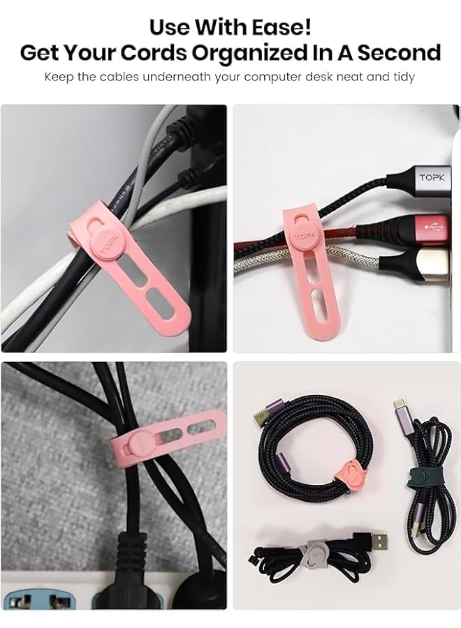 promass 20 PCS Silicone Cable Organizer, Reusable Cable Management Ties, Thick and Wide Highly Resilient Environmentally Friendly Material for Multi-Cable Management [5 colors]. - Image 3