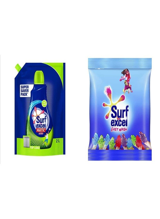 سيرف إيكسل سائل غسيل الملابس Surf Excel Matic ذو التحميل العلوي، عبوة إعادة تعبئة 2 لتر - عرض توفير مميز، ومسحوق غسيل الملابس Easy Wash، 3 كجم - Image 1