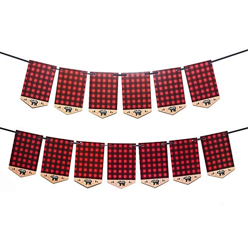 BCHOCKS Lumberjack First Birthday Photo Banner Baby Monthly Photo Prop Buffalo Plaid Camping Bunting Garland Woodland Party Decor - Image 5