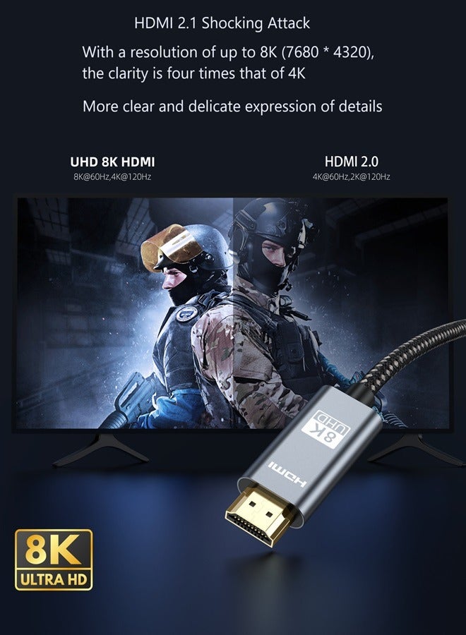 HDMI cable 2M 2.1 ultra high definition high-speed braided cable. 1 data cable 8K 60Hz high-definition cable, computer TV projection connection cable PS5 braided gold-plated HDMI cable  - Image 2