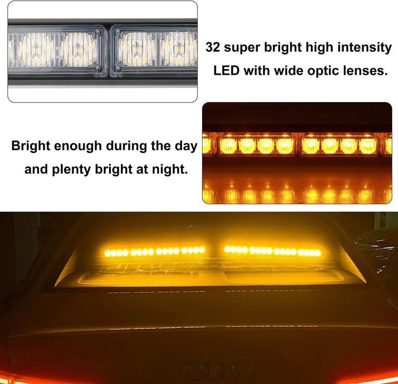 ASPL 2x16.8 inch Emergency Flashing LED Traffic Advisor Strobe Light Bar 32LED 26 Flash Patterns Interior Safety Warning Lights (Amber) - Image 3